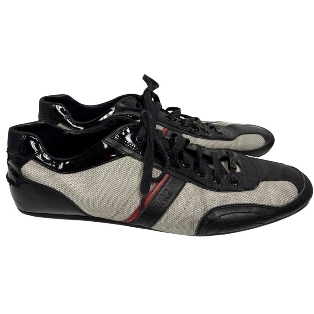 Hugo Boss Orange Men's Sneakers Black Leather Lace Up Low Profile EU 46 US 13